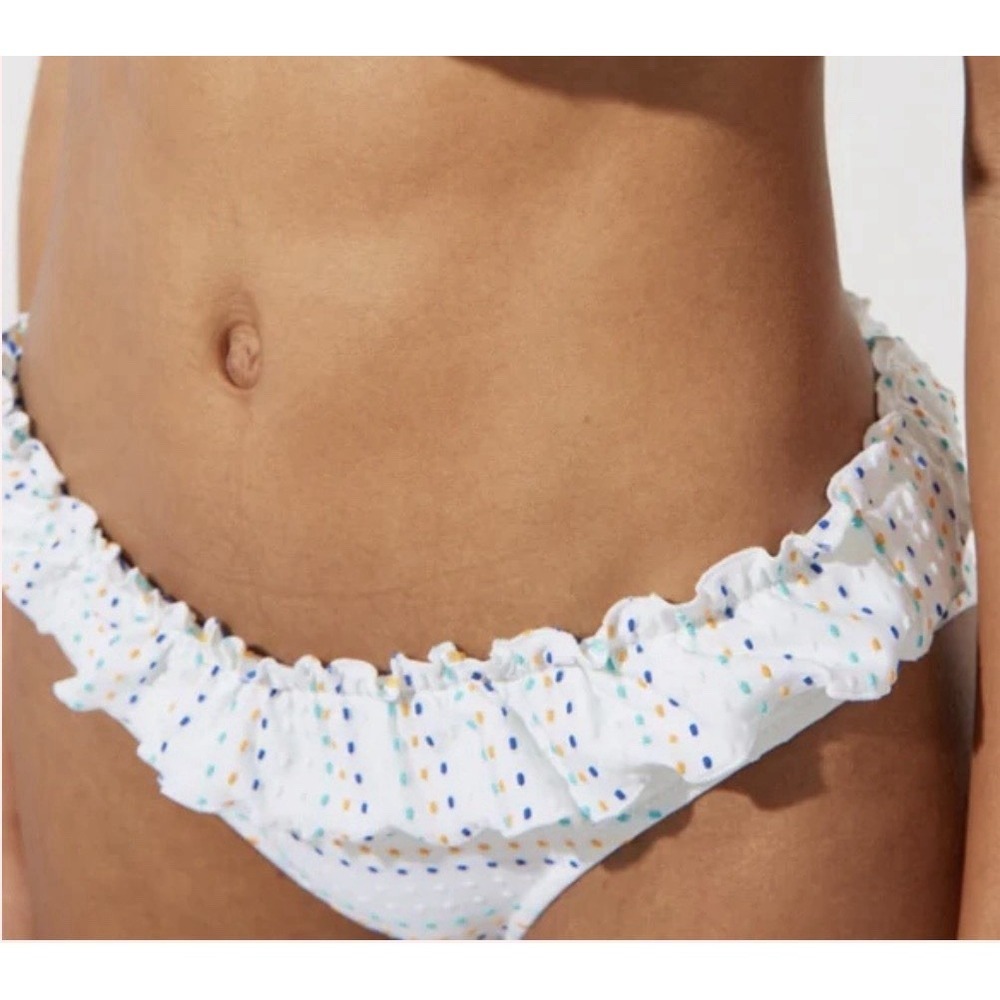 Solid & Striped Size XL Theโ Kaia Ruffle Bikini Bottom White Embroidered Babydot